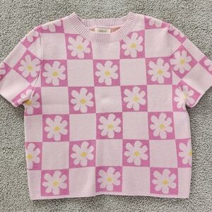 Debut Daisy Girls Pink Floral Checkered Top